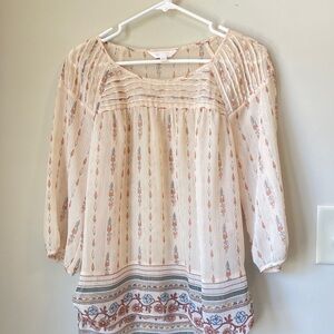Lauren Conrad Printed Chiffon Peasant Top Zina Geo Sunkiss Size Medium